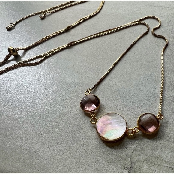 1 LEFT! LINA Morganite Mother of Pearl Adjustable Necklace - Picture 5 of 9